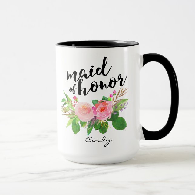 Maid of Honour Watercolor Floral Personalized Mug (Right)