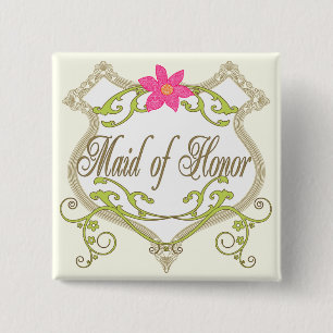 Maid of Honour Wedding Badges 2 Inch Square Button