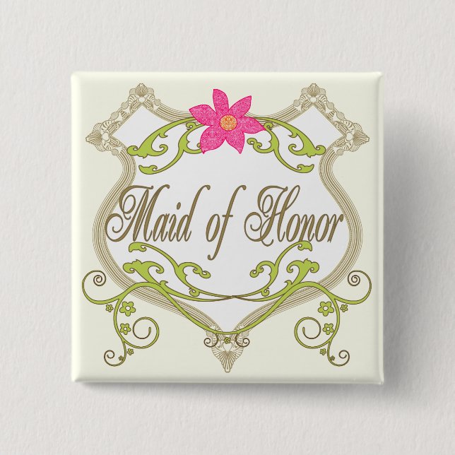 Maid of Honour Wedding Badges 2 Inch Square Button (Front)