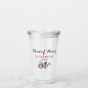 Maid of Honour Wedding Colourful Pink Paisley Flor Acrylic Tumbler
