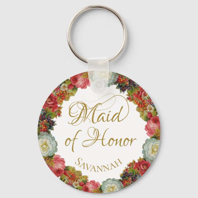 Maid of Honour Wedding Favour Autumn Flowers Keychain (Front)