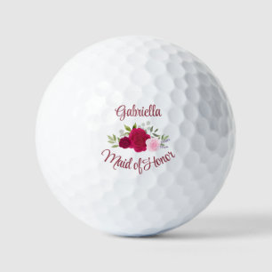 Maid of Honour Wedding Favour Magenta & Pink Roses Golf Balls