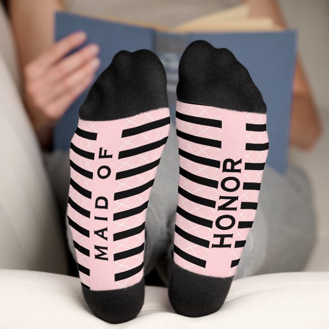 Maid of Honour Wedding Party Pink and Black  Socks (Bottom)