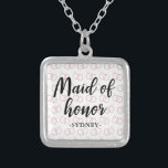 Maid of Honour Wedding Ring Pattern and Name Silver Plated Necklace<br><div class="desc">Maid of Honour Wedding Ring Pattern and Name Necklace.</div>