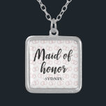 Maid of Honour Wedding Ring Pattern and Name Silver Plated Necklace<br><div class="desc">Maid of Honour Wedding Ring Pattern and Name Necklace.</div>