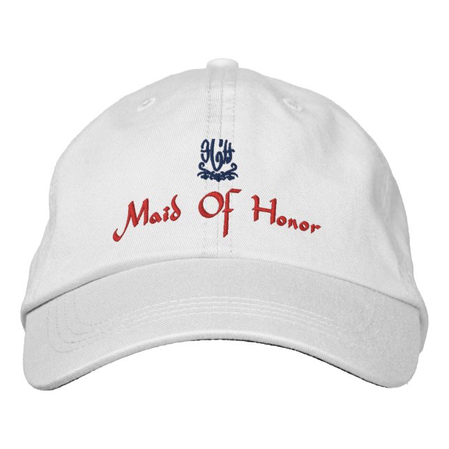 Maid Of Honour Wedding White Embroidered Hat (Front)