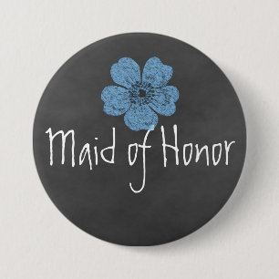 Maid of Honour Wild Blue Roses Chalkboard 3 Inch Round Button