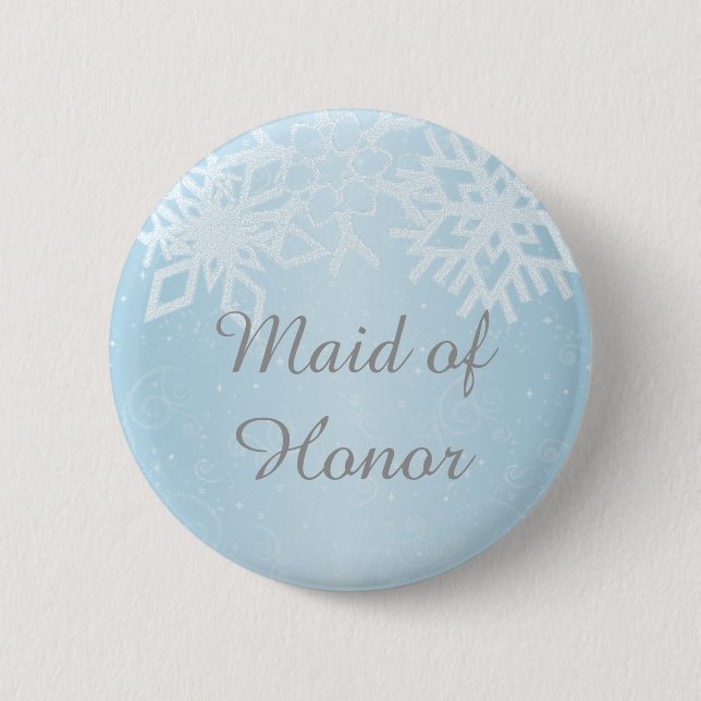 Maid of Honour Winter Snowflakes 2 Inch Round Button (Front)