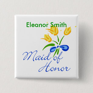 Maid of Honour with yellow tulips 2 Inch Square Button