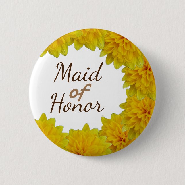 Maid of Honour Yellow Flowers 2 Inch Round Button (Front)