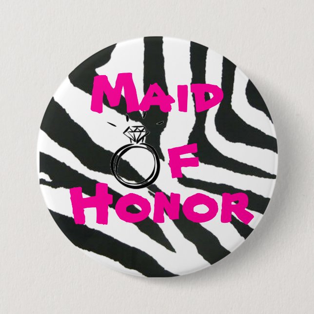Maid of Honour Zebra 3 Inch Round Button (Front)