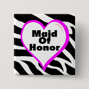 Maid Of Honour Zebra Stripes 2 Inch Square Button