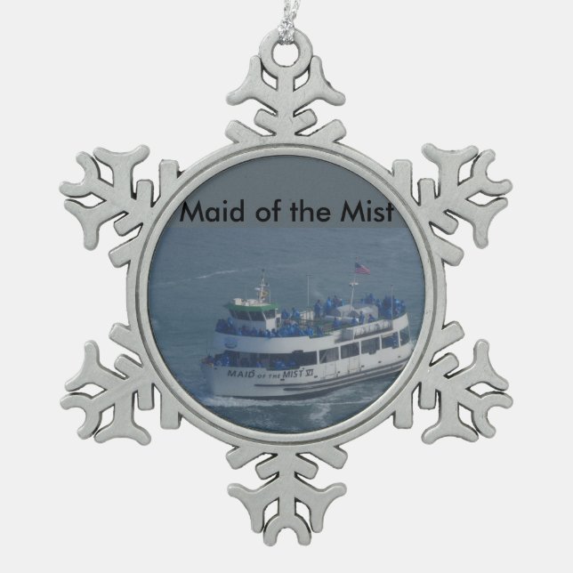 Maid of the mist on the Niagara river Snowflake Pewter Christmas Ornament (Front)