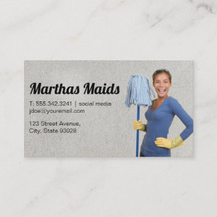 Maid Service   Cleaning Lady Holding Mop Business Card