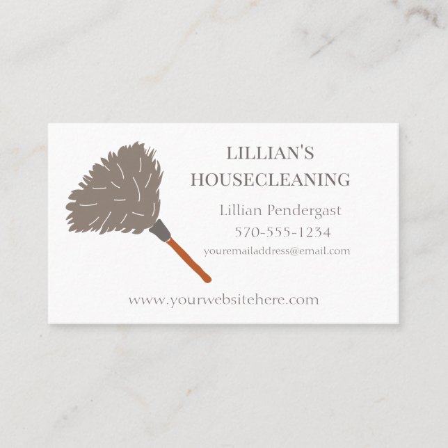 Maid Service Housecleaning Feather Duster Business Card (Front)