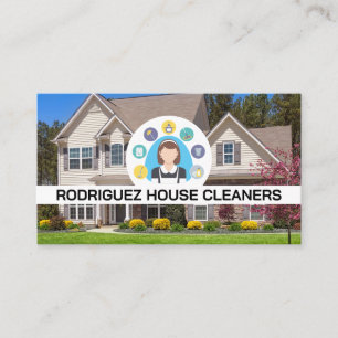 Maid Service Logo   House Front Yard Business Card