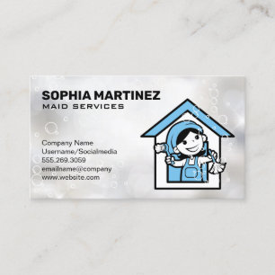 Maid Service Mop and Broom Soap Bubbles Business Card