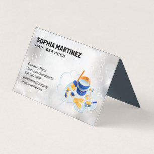 Maid Service Mop and Broom Sparkly Bubbles Business Card