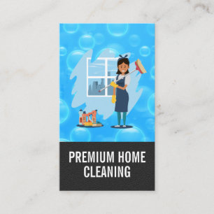 Maid with Broom and Cleaning Tools Business Card