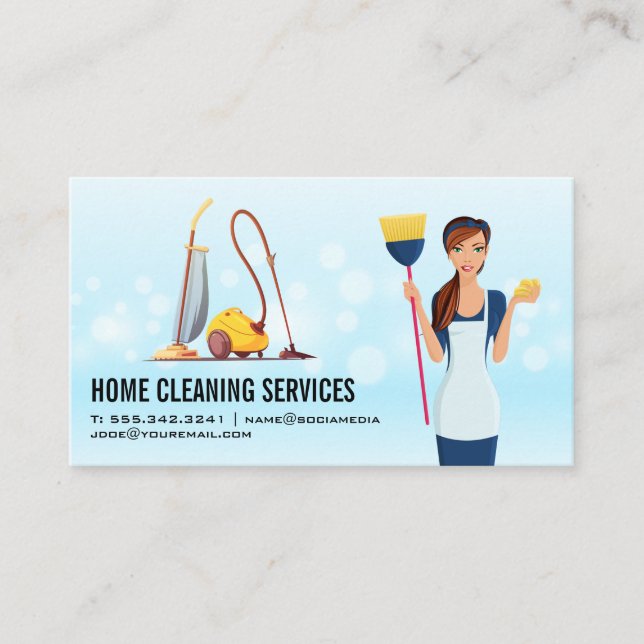 Maid with Broom and Soap Bubbles Business Card (Front)