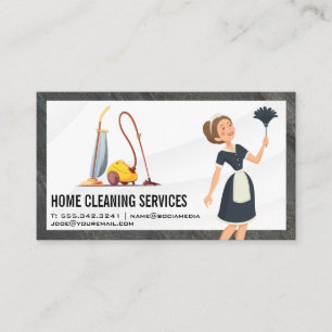 Maid with Broom   Cleaning Supplies Business Card