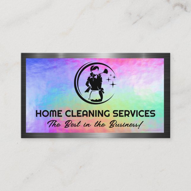 Maid with Duster | Colourful Background Business Card (Front)
