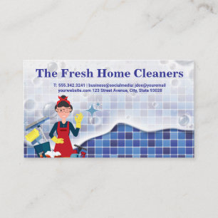 Maid with Her Cleaning Tools Soap Suds Tiles Business Card