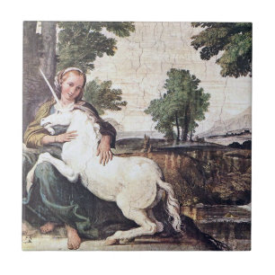 Maiden and Unicorn Tile by Domenichino circa 1602