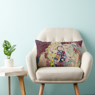 Maiden (Virgin), Gustav Klimt, Vintage Art Nouveau Lumbar Pillow