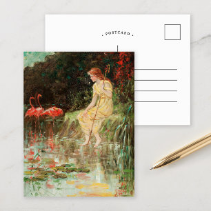 Maiden with Flamingos   Frederick Stuart Church Postcard