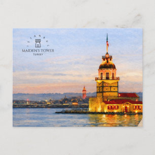 MAIDEN'S TOWER ISTANBUL, TURKEY Watercolor Postcard