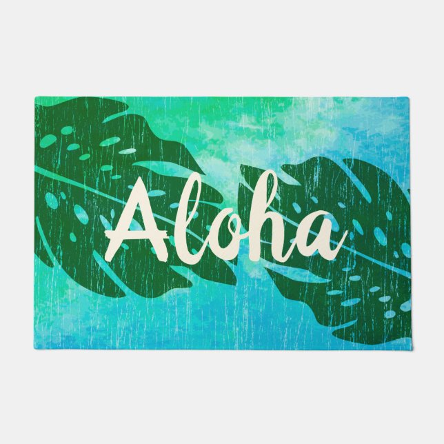 Maikai Hawaiian Monstera Leaf Tie-Dye Blend Aloha Doormat (Front)