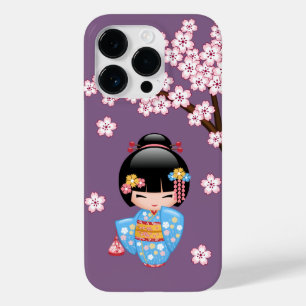 Maiko Kokeshi Doll - Blue Kimono Geisha Girl Case-Mate iPhone 14 Pro Case