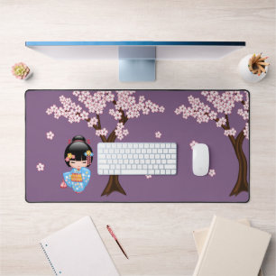 Maiko Kokeshi Doll - Blue Kimono Geisha Girl Desk Mat