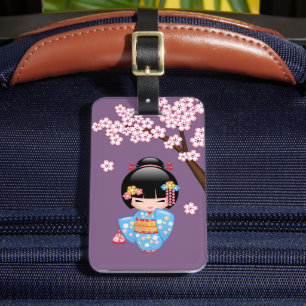 Maiko Kokeshi Doll - Blue Kimono Geisha Girl Luggage Tag