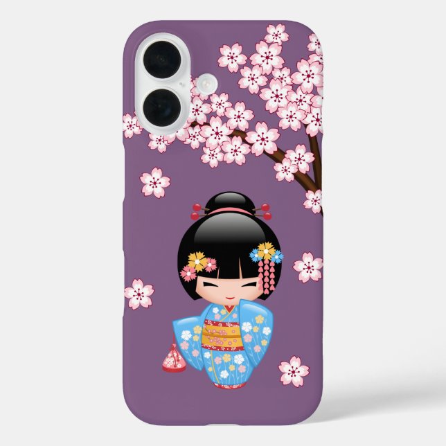 Maiko Kokeshi Doll Cute Geisha Girl Purple Case-Mate iPhone Case (Back)