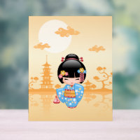Maiko Kokeshi Doll Cute Geisha Girl Yellow