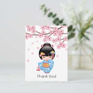 Maiko Kokeshi Doll - Cute Geisha Thank You Postcard