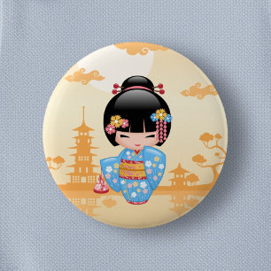 Maiko Kokeshi Doll - Cute Japanese Geisha Girl 2 Inch Round Button