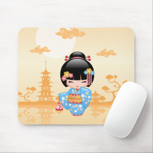 Maiko Kokeshi Doll - Cute Japanese Geisha Girl Mouse Pad