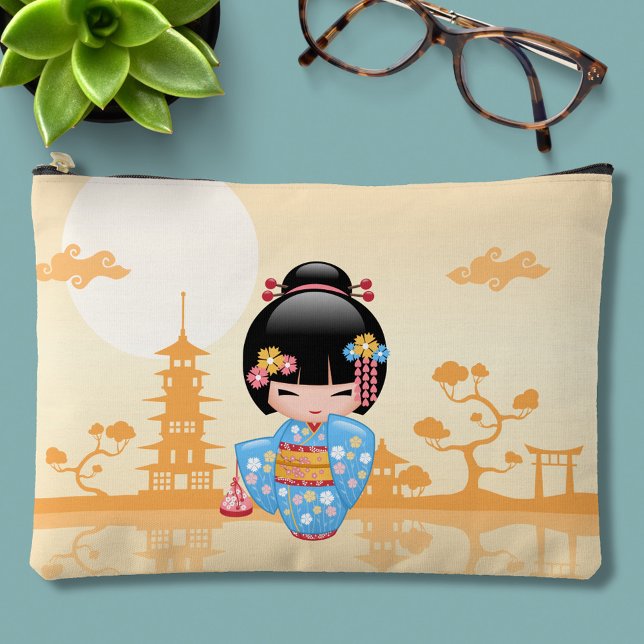 Maiko Kokeshi Doll Cute Japanese Geisha Yellow Accessory Pouch (Creator Uploaded)