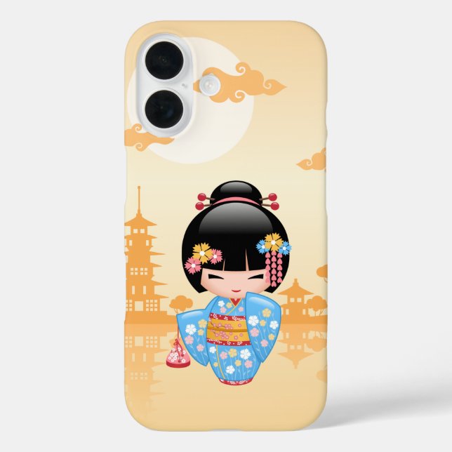 Maiko Kokeshi Doll Cute Japanese Geisha Yellow Case-Mate iPhone Case (Back)