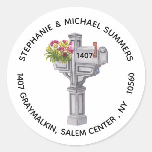 Mail Box Custom Watercolor Round Return Address Classic Round Sticker