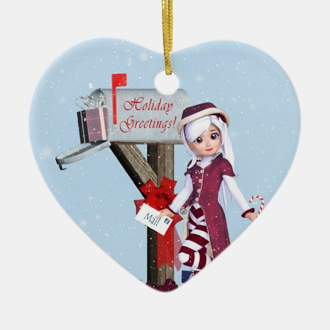 Mail Carrier Elf  Mailbox and Gifts Ornament (Front)