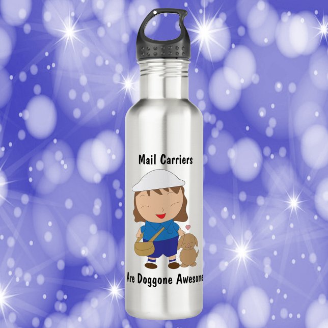 Mail Carrier Female Doggone Awesome 710 Ml Water Bottle (A water bottle featuring a female postal worker with a dog & says, Mail Carriers Are Doggone Awesome)