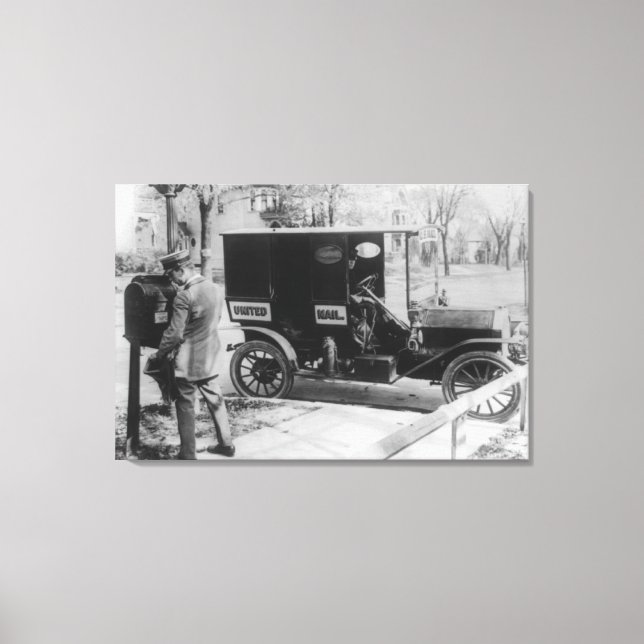 Mail Carrier with "United Mail" Automobile Canvas Print (Front)