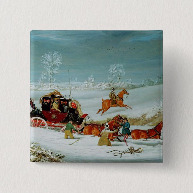 Mail Coach in the Snow 2 Inch Square Button (Front)
