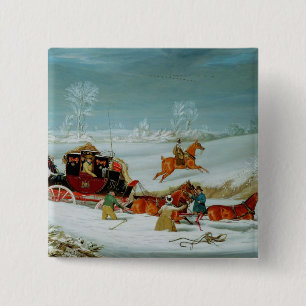 Mail Coach in the Snow 2 Inch Square Button