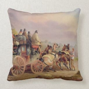 Mail Coaches on the Road: The 'Quicksilver' Devonp Throw Pillow