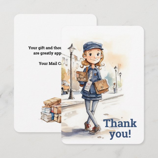 Mail Lady Letter Carrier  Thank You Card (Front/Back)